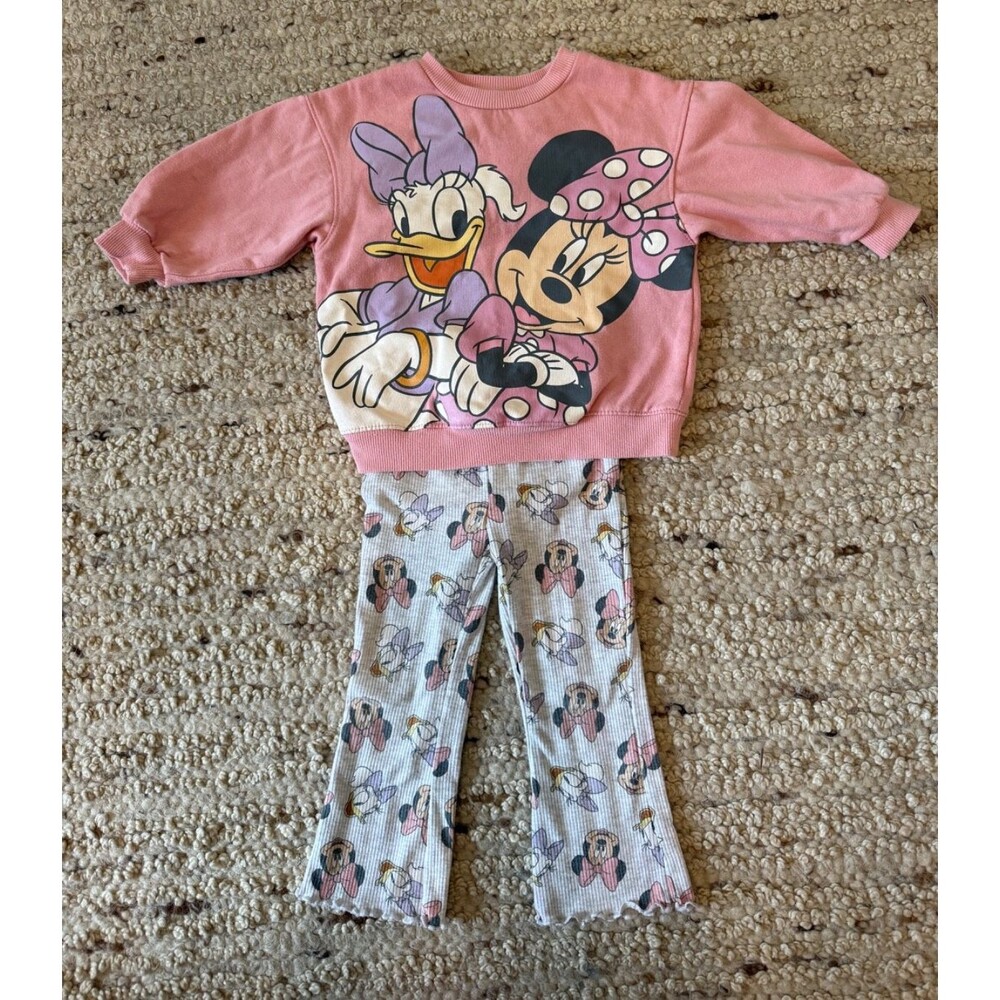 Disney Minnie Mouse Daisy Duck Toddler 2T Outfit Set Pink Sweatshirt & Leggings